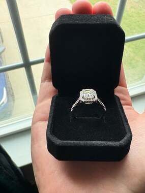 GRA Certified Radiant Cut Moissanite Halo Engagement Ring in 10K White Gold